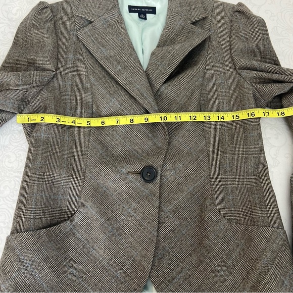 Banana Republic Wool Blazer Brown Houndstooth Bias Plaid Peplum Size 6 - Picture 14 of 16